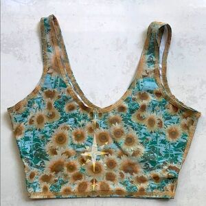 Teeki sunflower Fitted Crop Tank Top m/l sports bra yoga